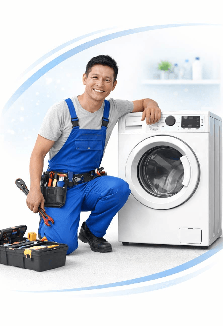 Technician inspecting a washing machine